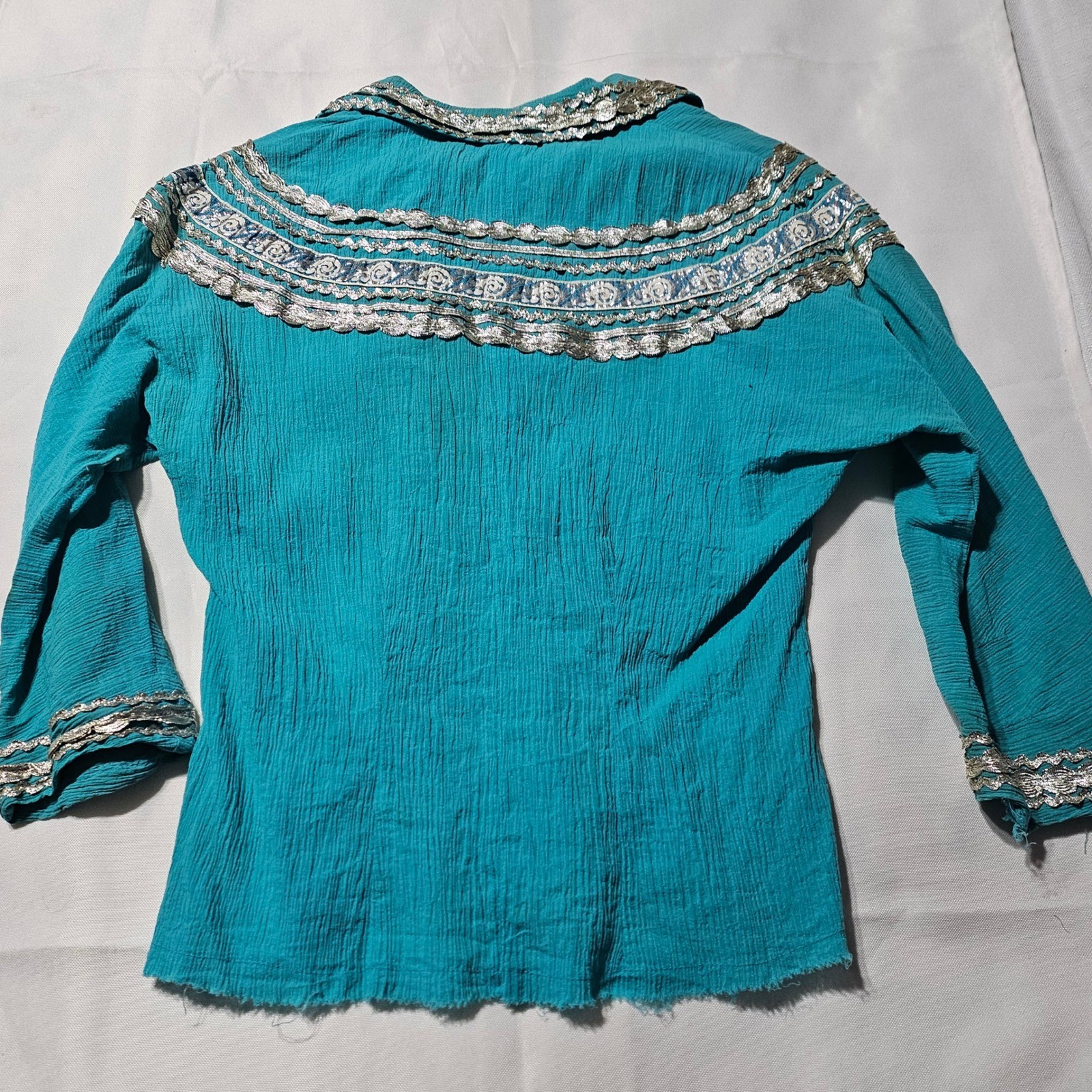 Vintage Fayes Creation Patio Fashions Turquoise Silver Rickrack Skirt Set 2958