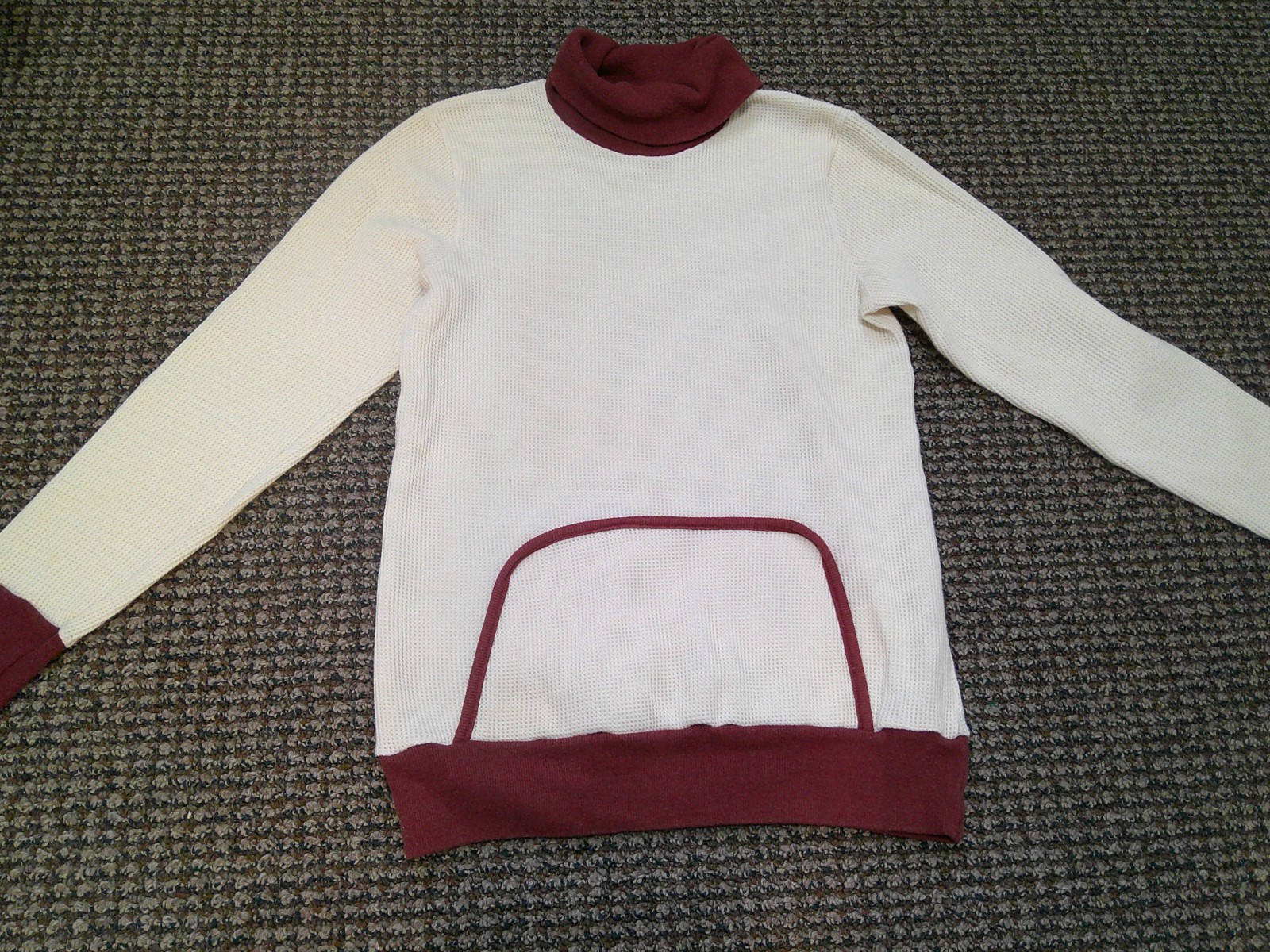 Vtg 70s J.C.Penney Women&rsquo;s Cowl Turtleneck Thermal Waffle Shirt Ivory & Brown M