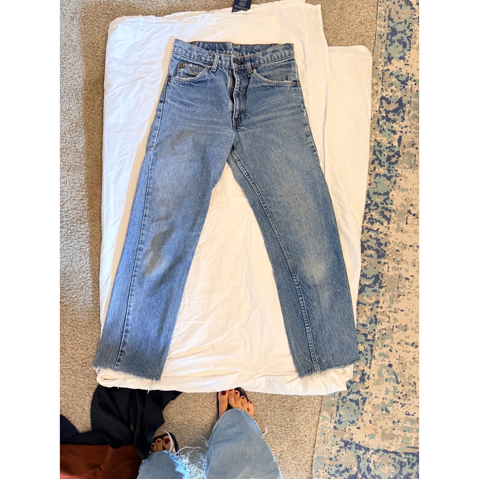 Vintage Levis 505 Orange Tab Jeans Straight Leg Raw Hem Medium Wash 26×26.5