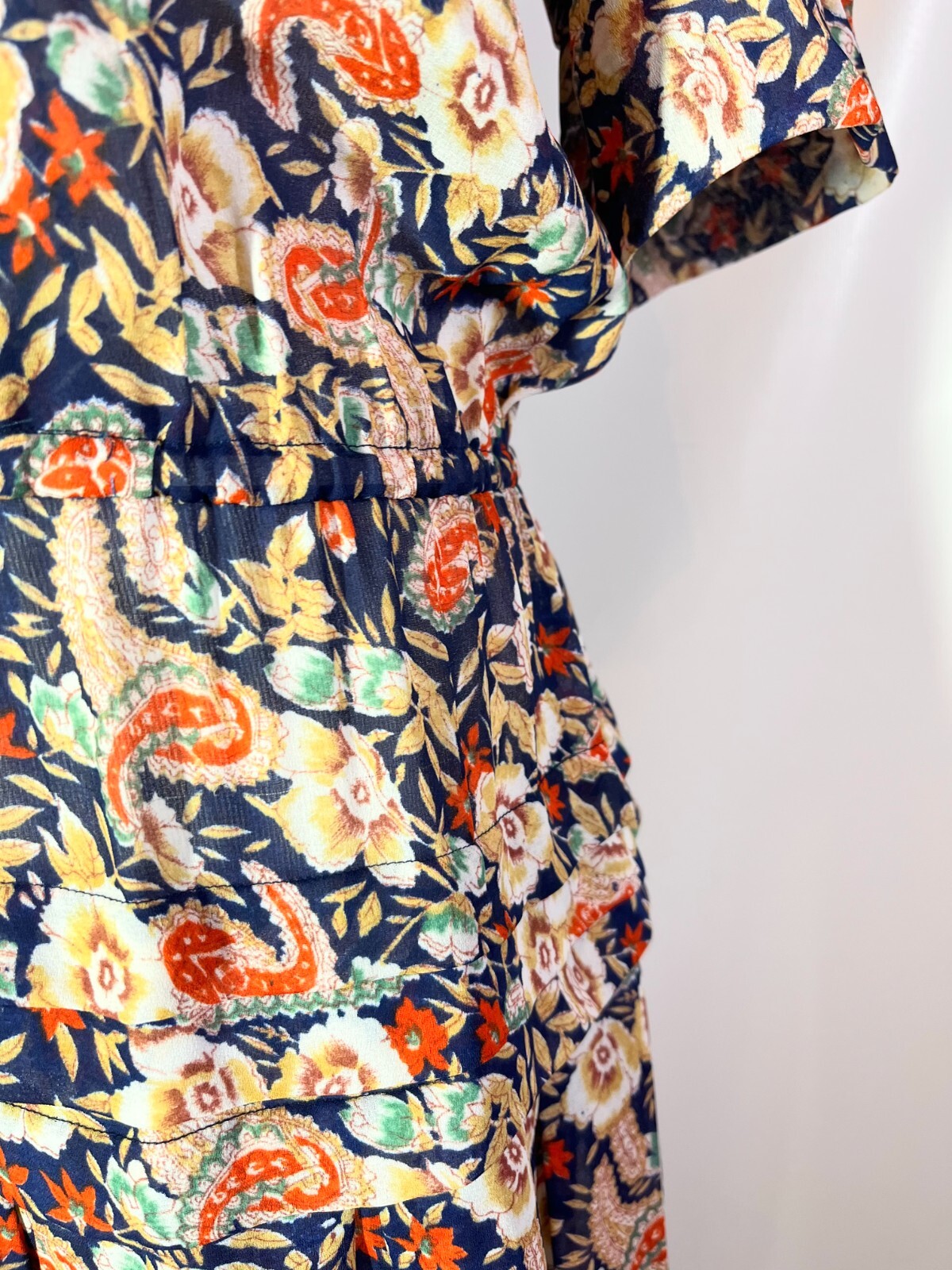 Vintage Unbranded Floral Shirtdress Sheer Lace Collar Fits 10/12