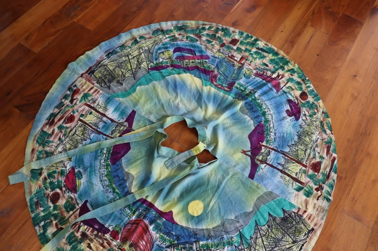 Vintage 1960&rsquo;s Mexican Painted Cotton Circle Skirt Size 32&Prime; Waist Exc Condition