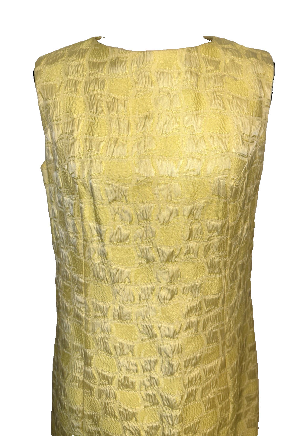 Vintage MOD 60&rsquo;S Lemon YELLOW Geometric JACQUARD MINI COCKTAIL DRESS Pockets S/M