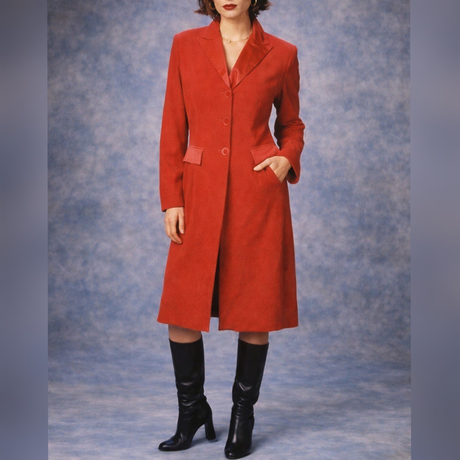 Yes Fashion Vintage 80s 90s Red Long Trench Coat Jacket sz Large