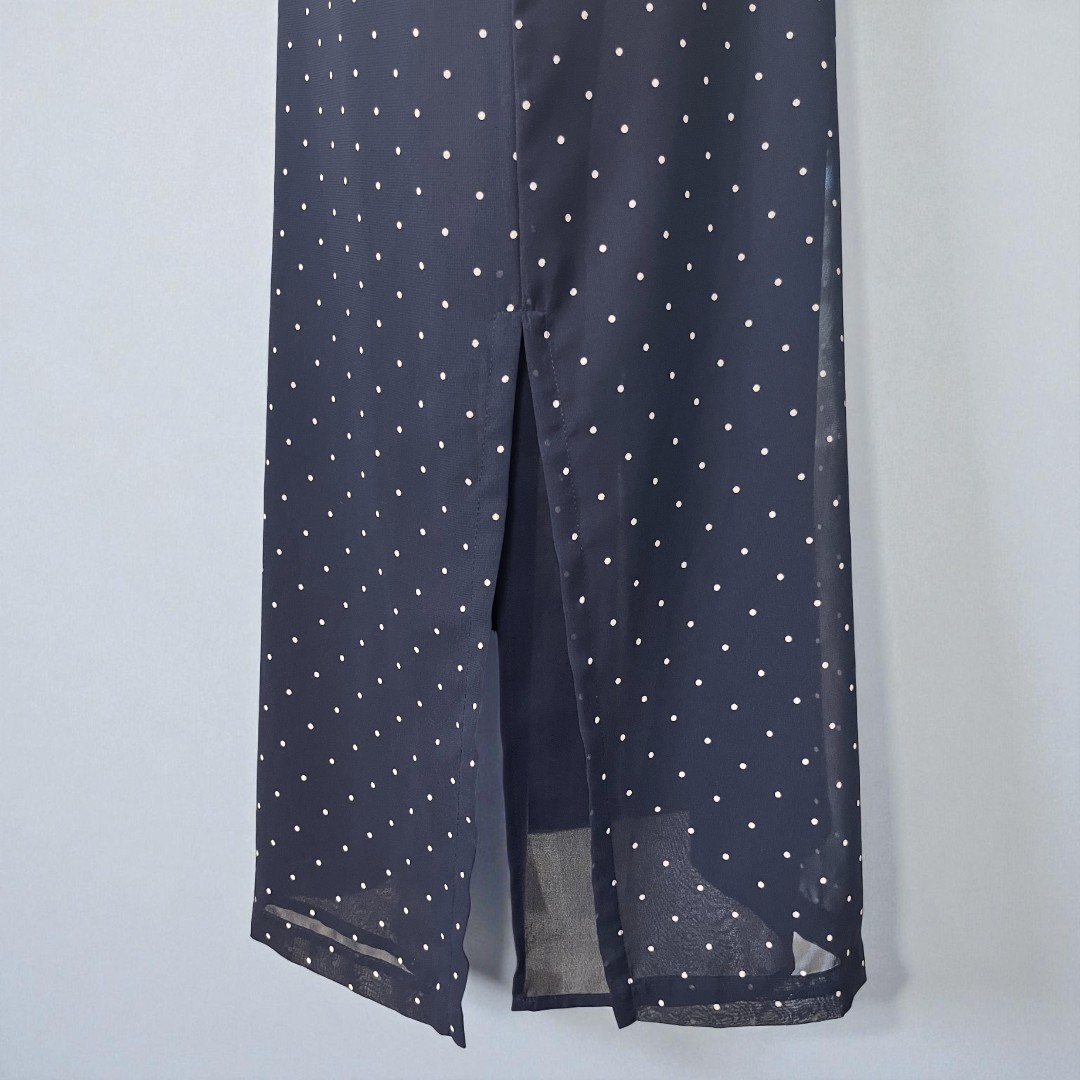 NWT VTG 90s Plaza South Coast 12P Maxi Navy Blue & White Polka Dot Shirt Dress
