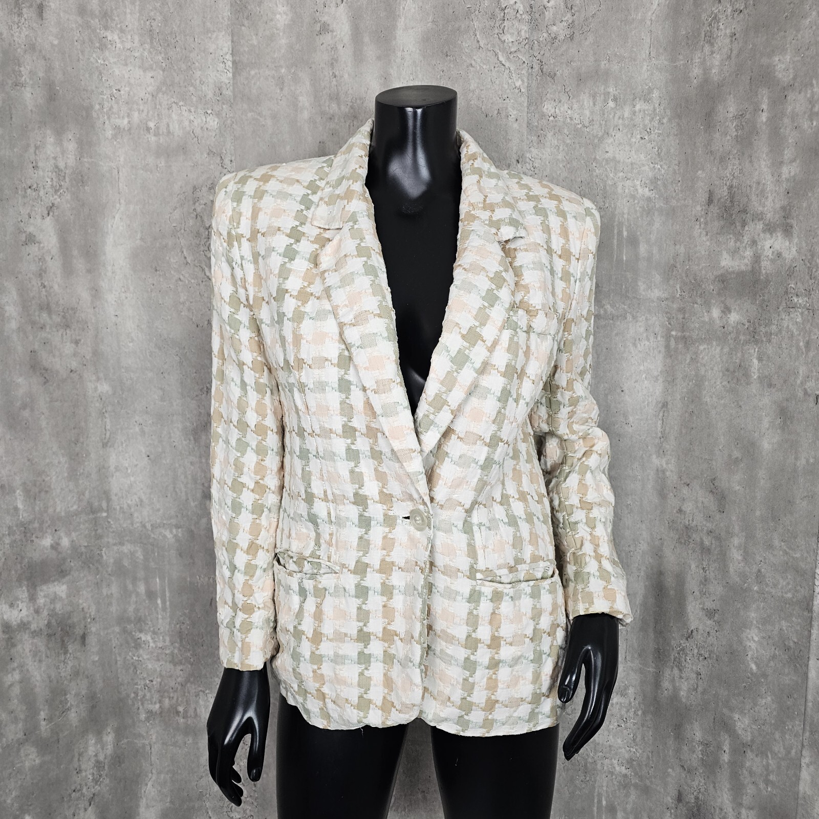 Vintage 80s Giorgio Sant Angelo M Linen Cotton Pastel Woven Houndstooth Blazer