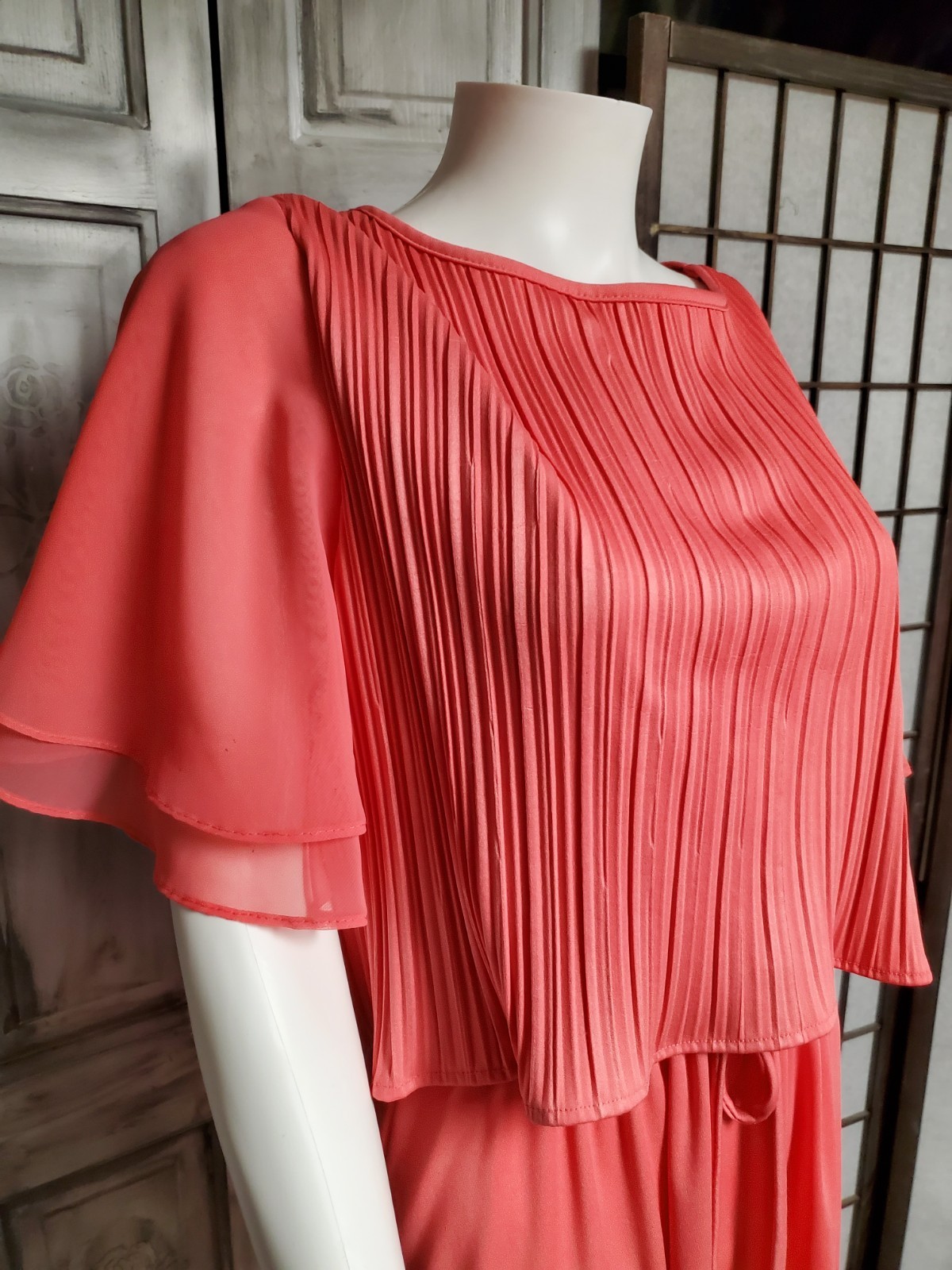 M vtg 70s Jen-Jen New York chiffon Flutter Cape Sleeve Soul Train Disco Dress