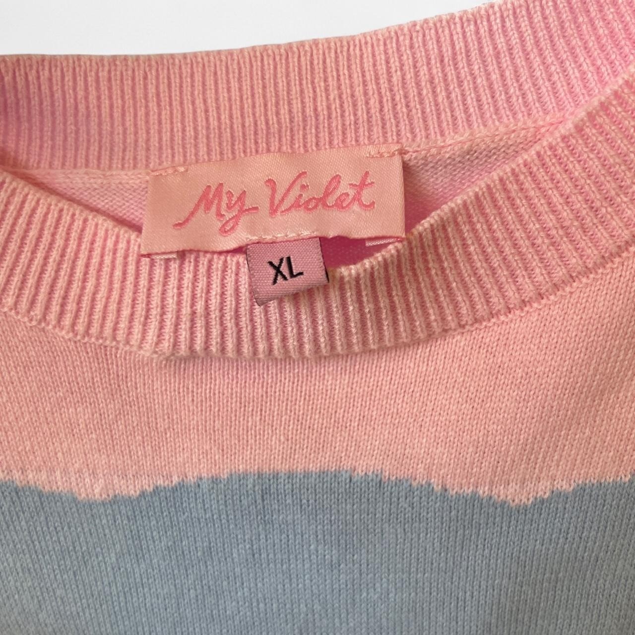My Violet Pink Cat Knit Sweater Vest XL Blue Kitty Button Eyes Bow Coquette
