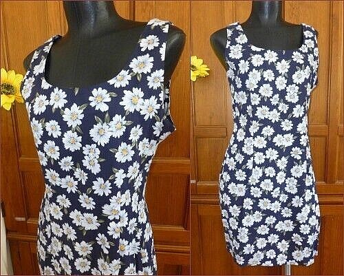 VTG 80s 90s DAISY Print BoHo Rayon Cotton Cocktail Garden Party mini DRESS