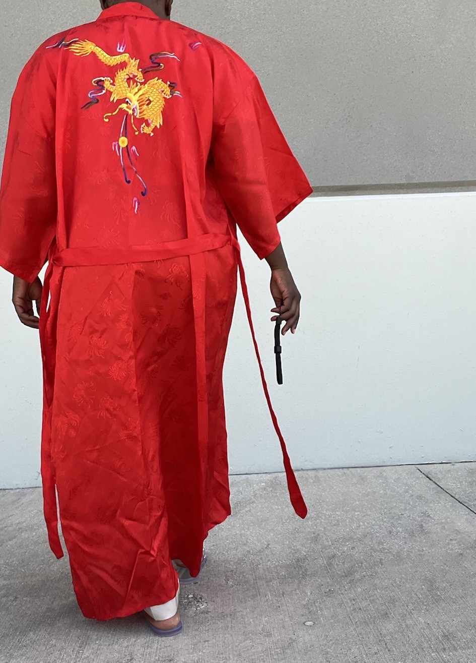 Golden Bee Red Dragon Embroidered kimono ( Size S)