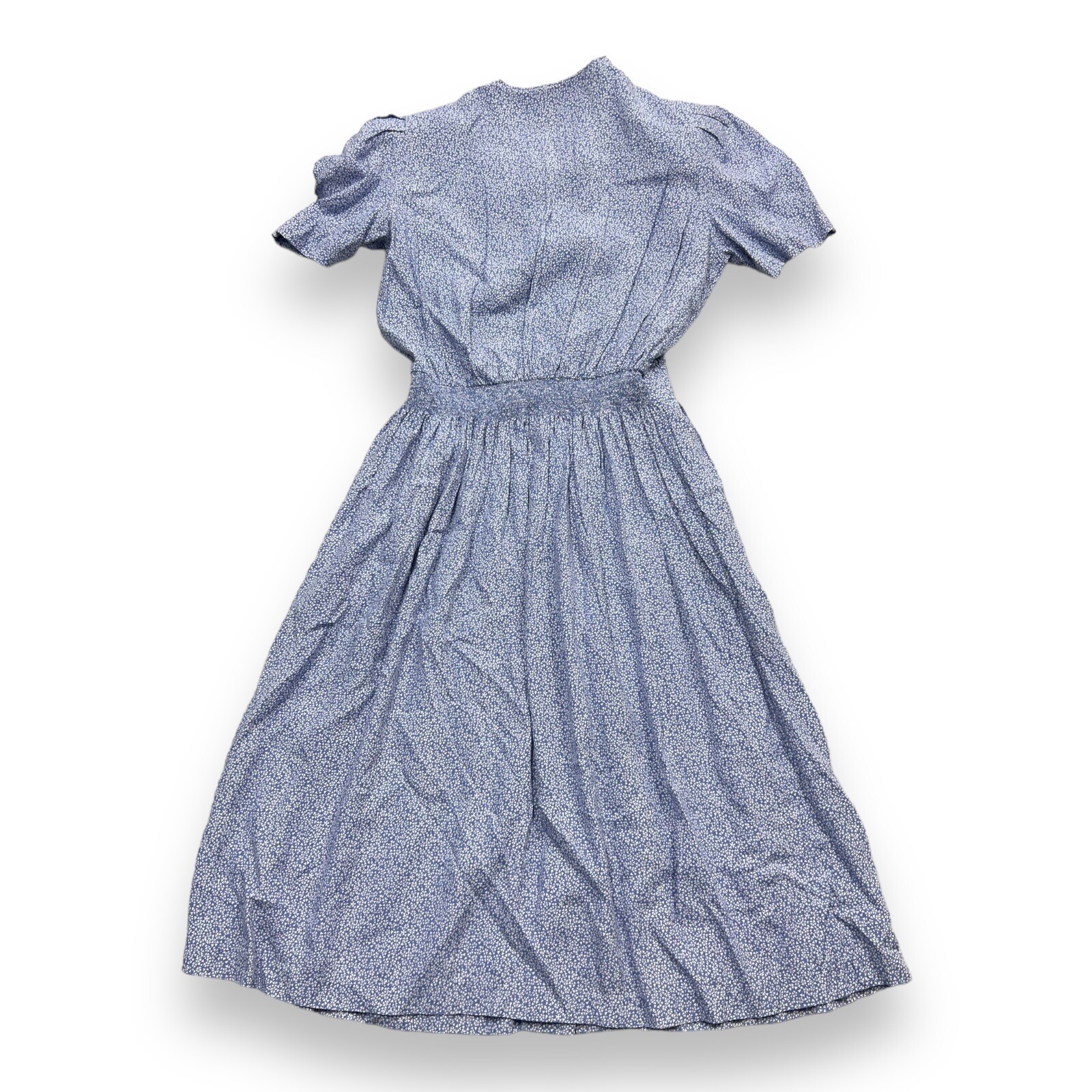 Vintage 80s Halamode Patties Bleu Rayon Colonial Style Dress 14 Lace Accent