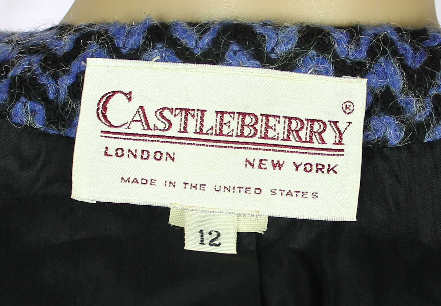 1980s Vintage Castleberry Suit Jacket Blazer Blue Wool Mohair Blend Boucle 12