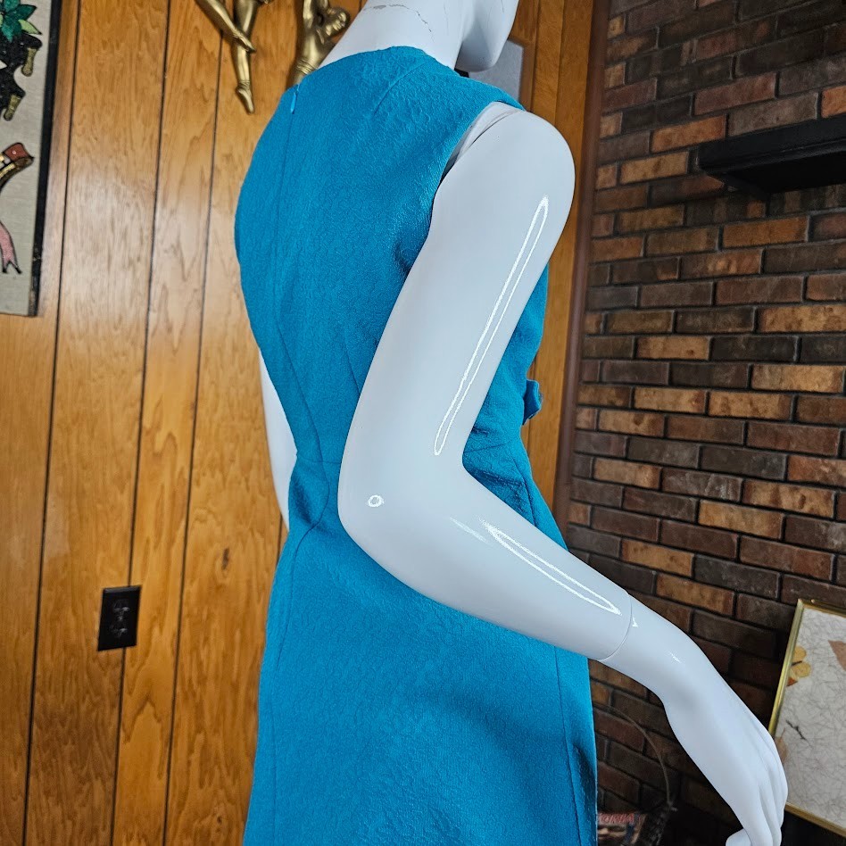 Vintage 60s Mod Go Go A-Line Empire Mini Shift Teal Texture Knit Party Dress M/L