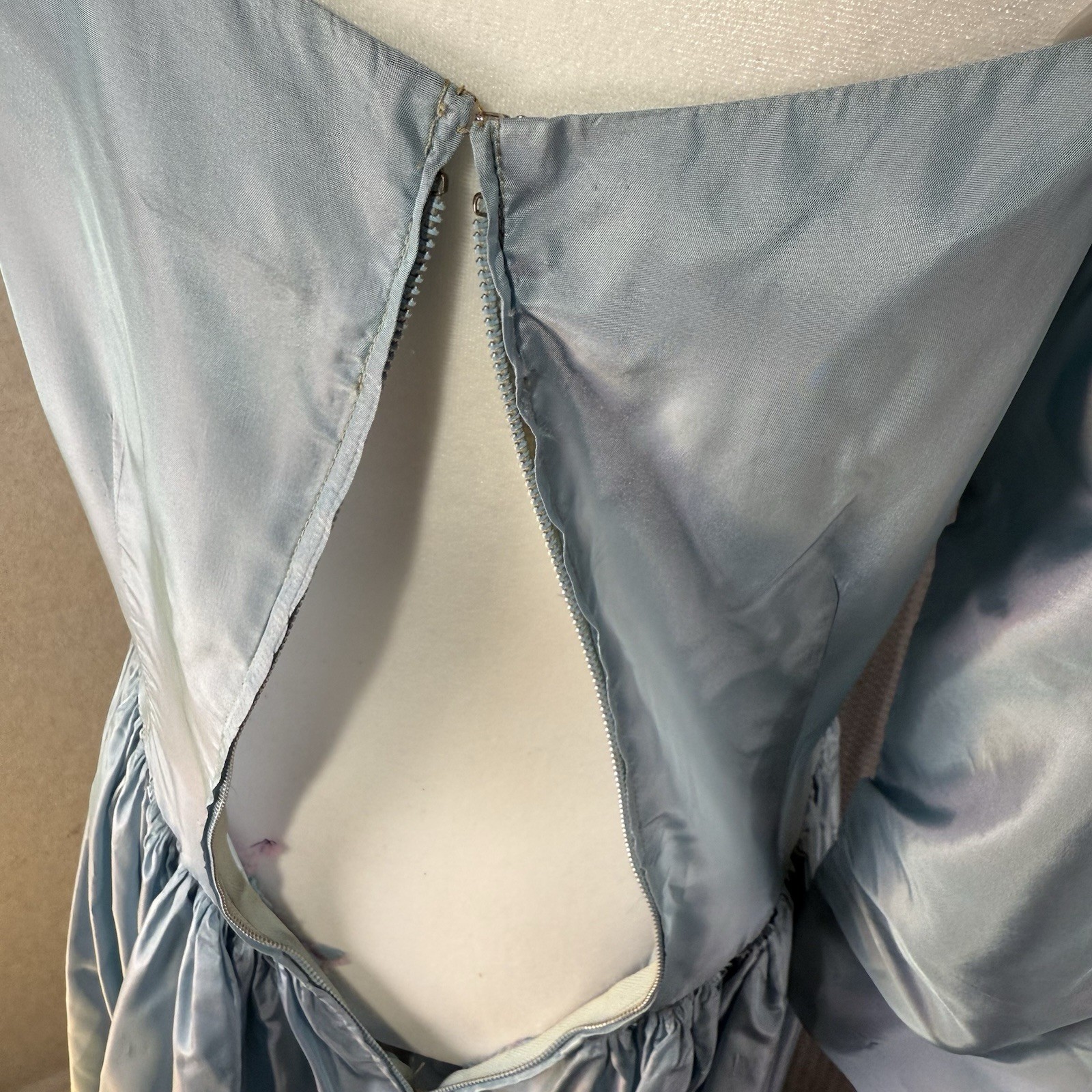 Harry Keiser Party Dress Cocktail Powder Blue Taffeta Tea Length Vintage 1950s
