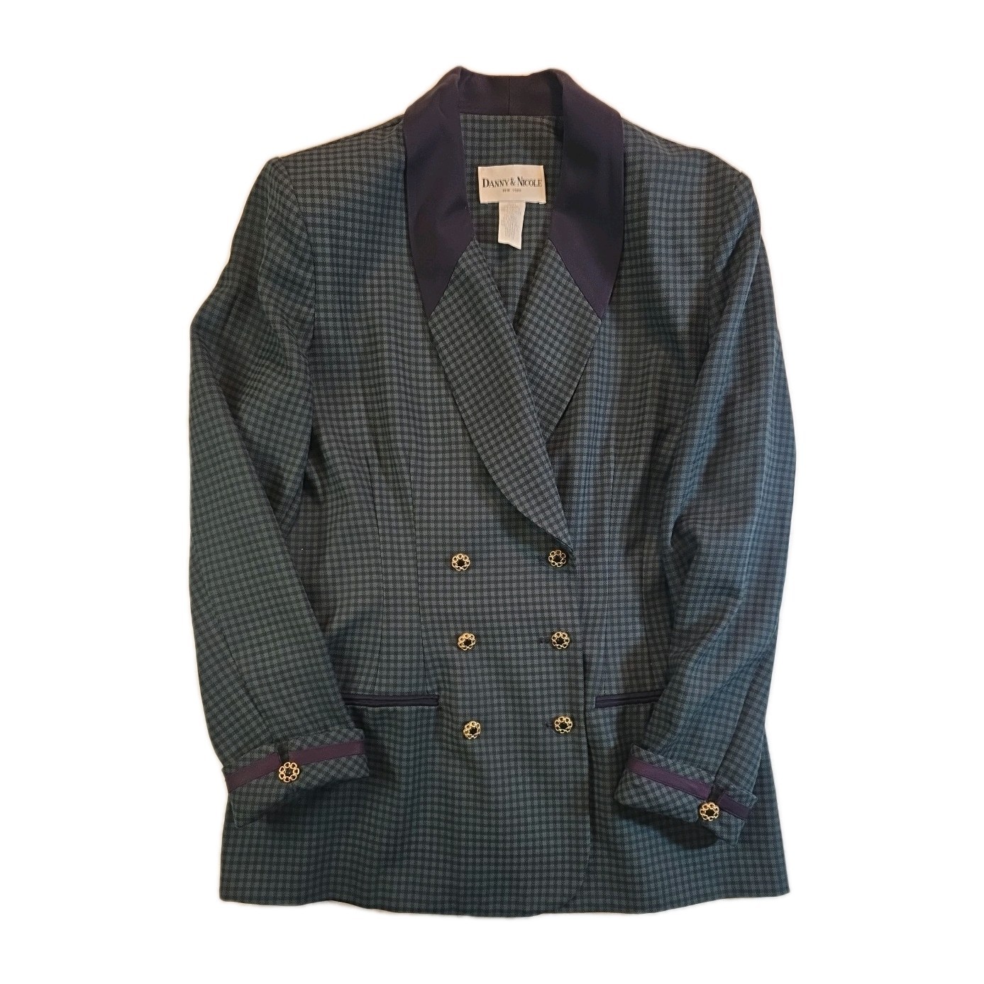 Vintage Danny& Nicole Navy & Hunter Green Plaid Blazer – Size 16