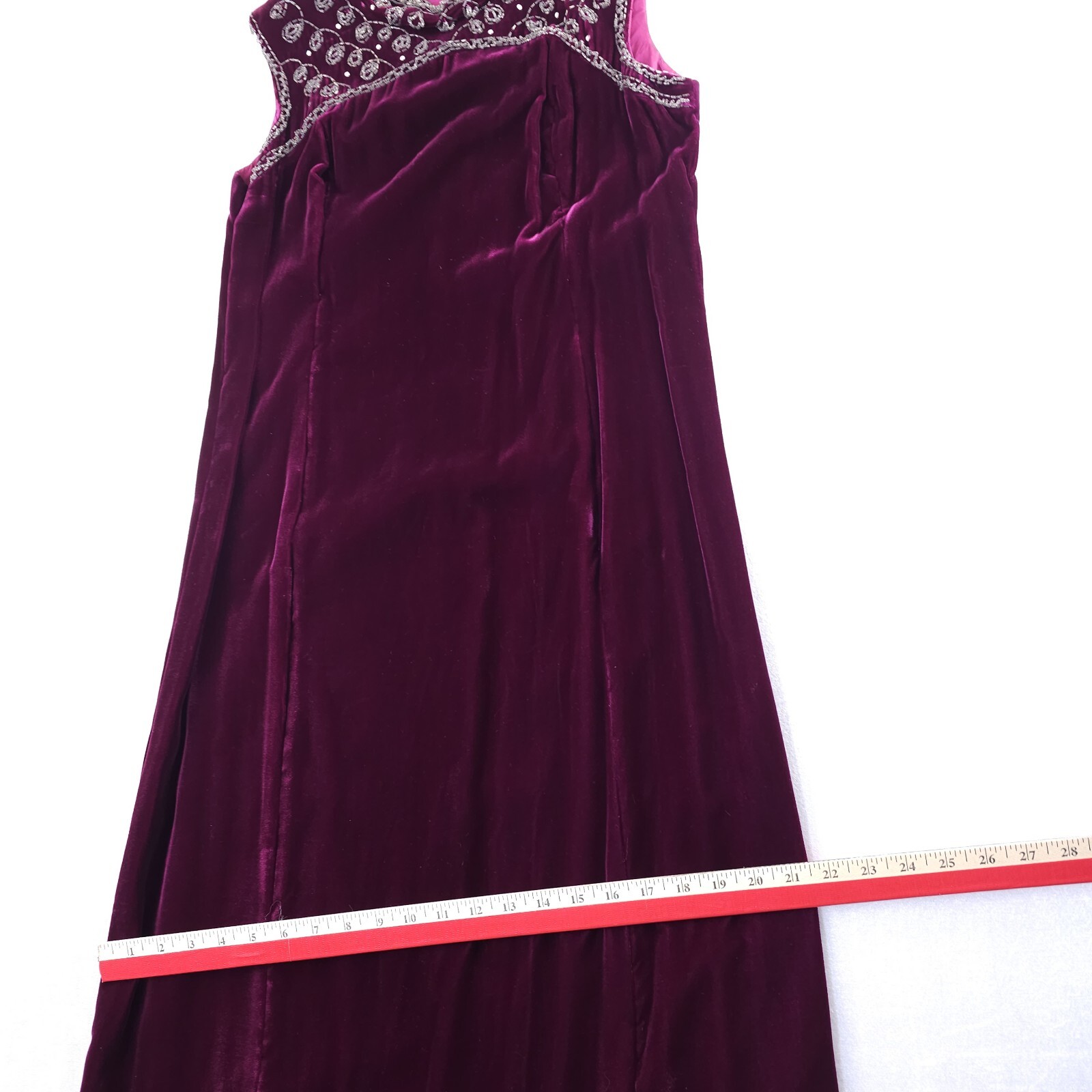 VTG 60s Velvet Goddess Bombshell Party Column Maxi Hostess Dress Purple Beaded