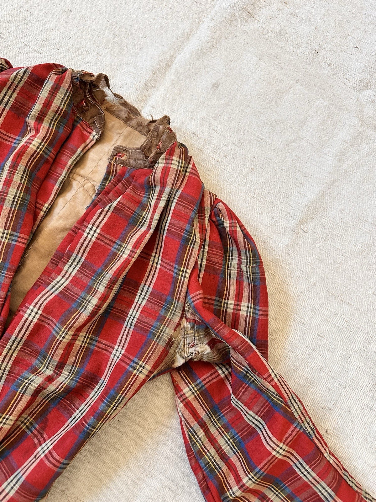 Victorian Antique 1880s Red Plaid Western Corset Top Jacket Womens XXS