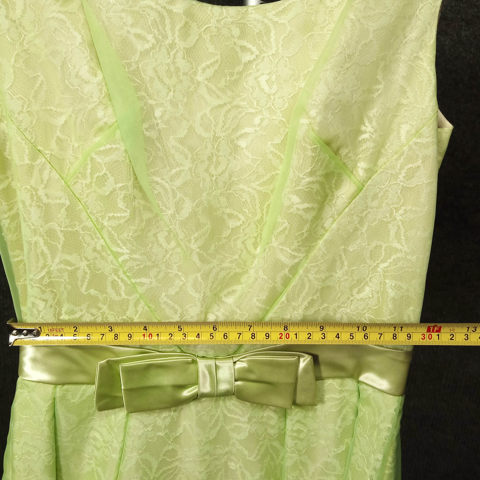 1950&rsquo;s Celery Chiffon Lace Column Gown