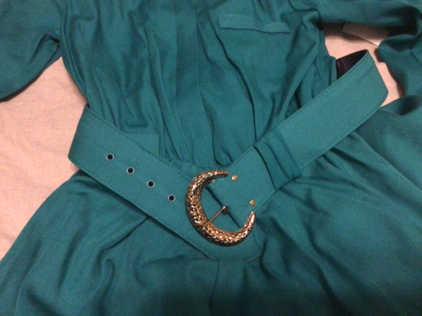 Vintage Stuart Alan Petites Size 10 ~Green Belted Dress~NOS