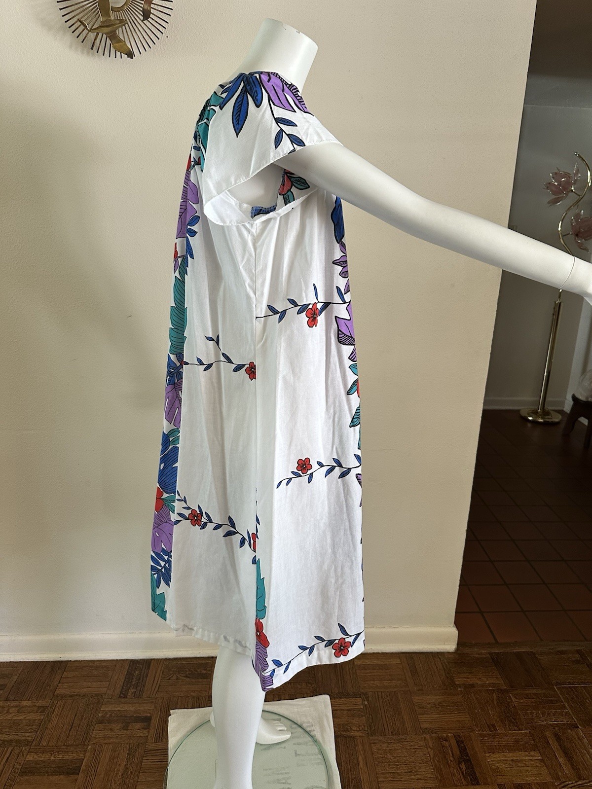 1980s Hilo Hattie Hawaiian Dress Monstera Floral Mumu Tropical Resort L 90s VTG