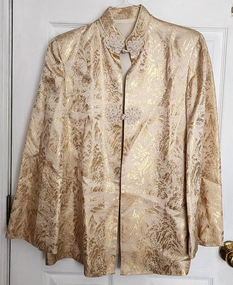 Vintage 1950s Golden Brocade Chinoiserie Evening Jacket, Medium