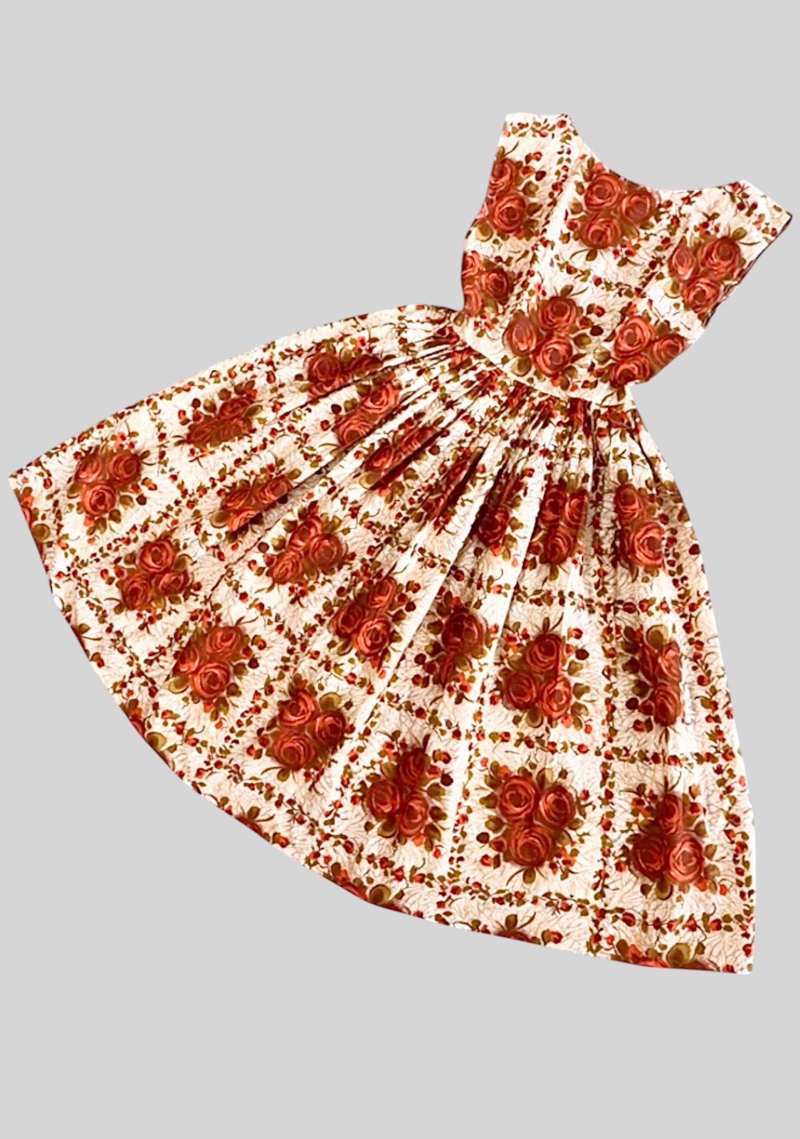 1950s 1960s Rose Print Cotton Sundress Floral Novelty Roses Bouquet Pinup Dress