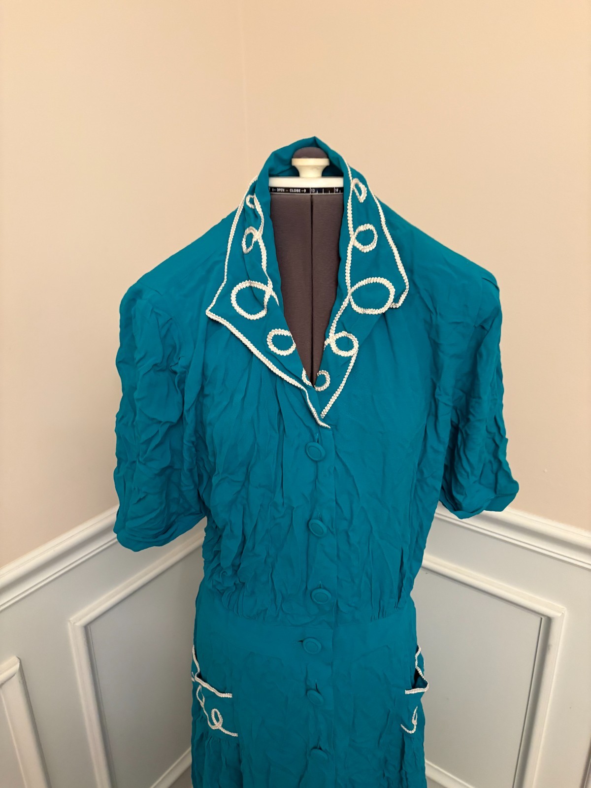 Vintage Karin Stevens Turquoise Western Style House Dress Size 16T *Sm Hole