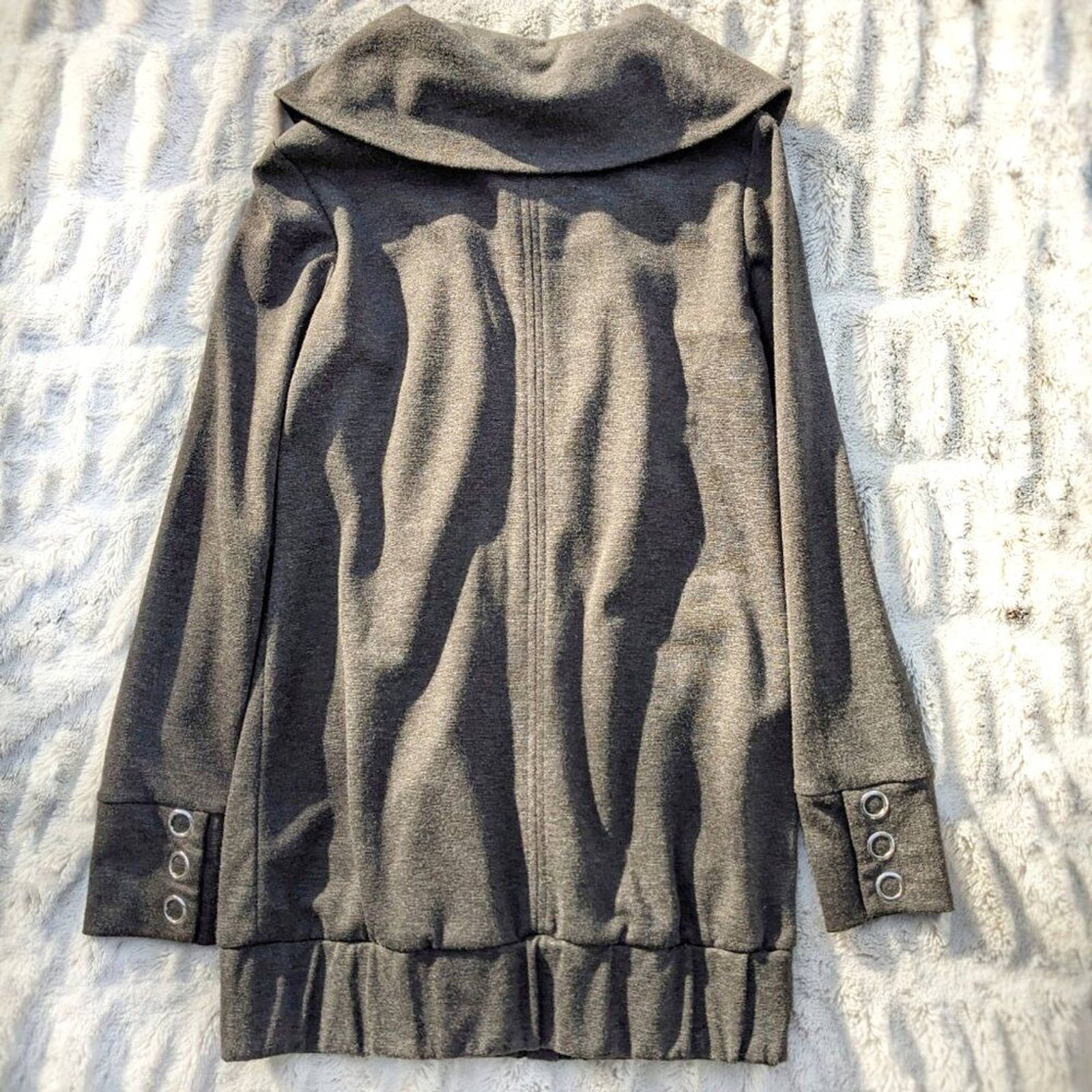 VTG Y2K Foreign Exchange Grey Jersey Snap Front Hip Length Coat w/Pockets, Sz S