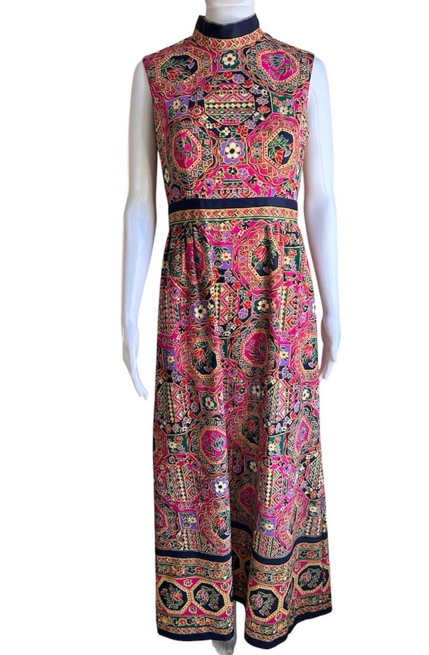 Vintage Joseph Magnin 70s Maxi Dress M Folk Floral Psychedelic Boho Festival