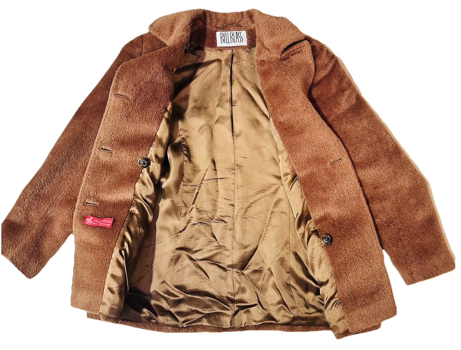 VTG Bill Blass Baby Llama Fur Coat 4 Mid Length Jacket Brown Quiet Luxury Cozy