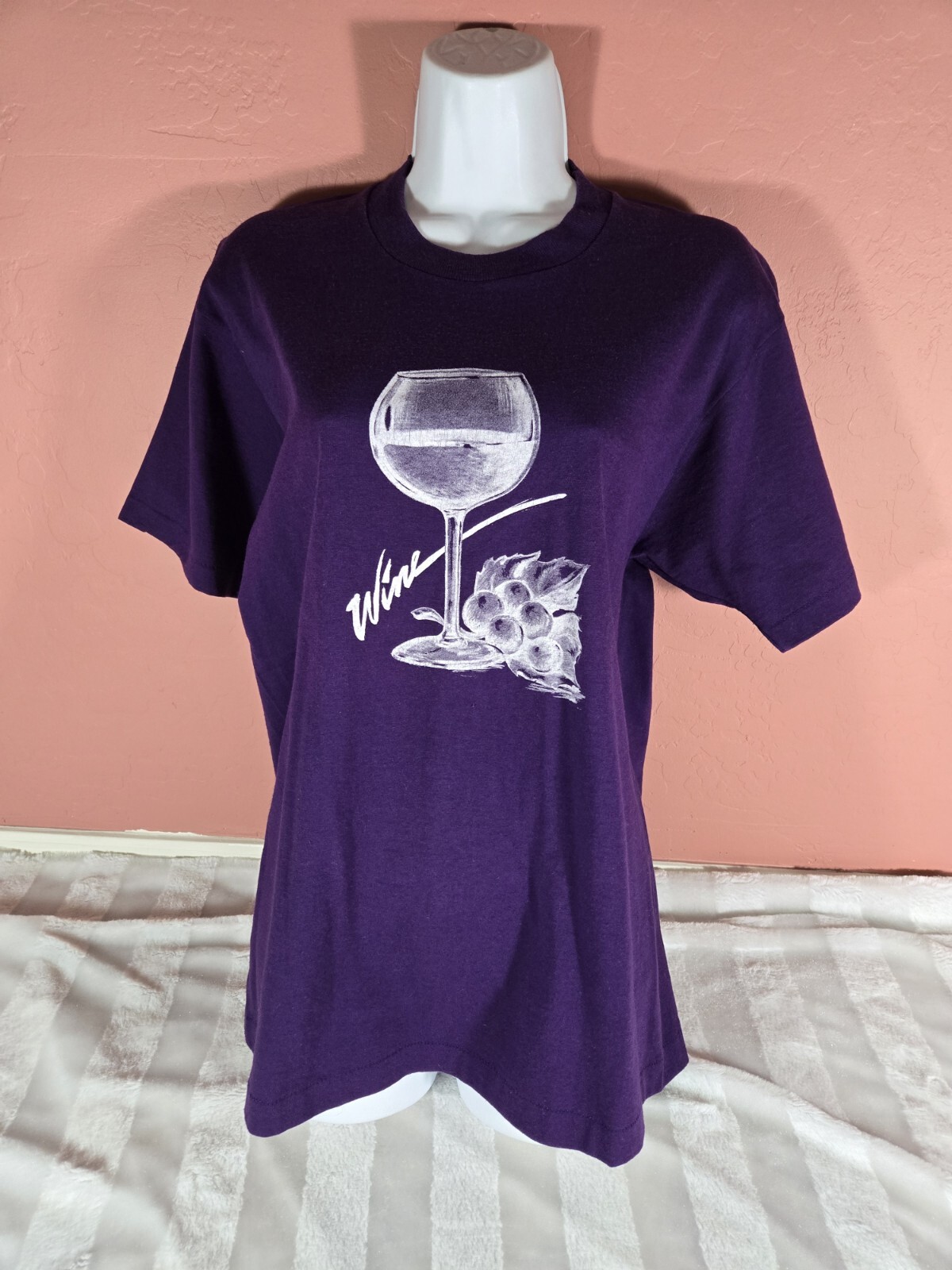 Screen Stars Womens WINE Glass Grapes Purple Vintage 80s Single Stitch T-Shirt L