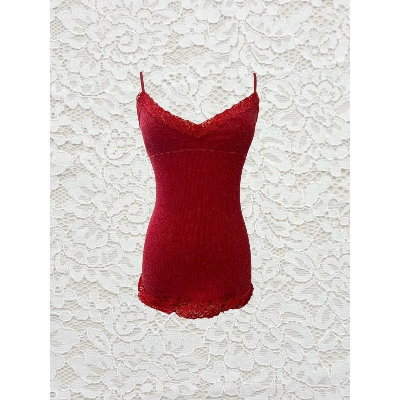 vintage victoria&rsquo;s secret pink red lace babydoll cami tank top