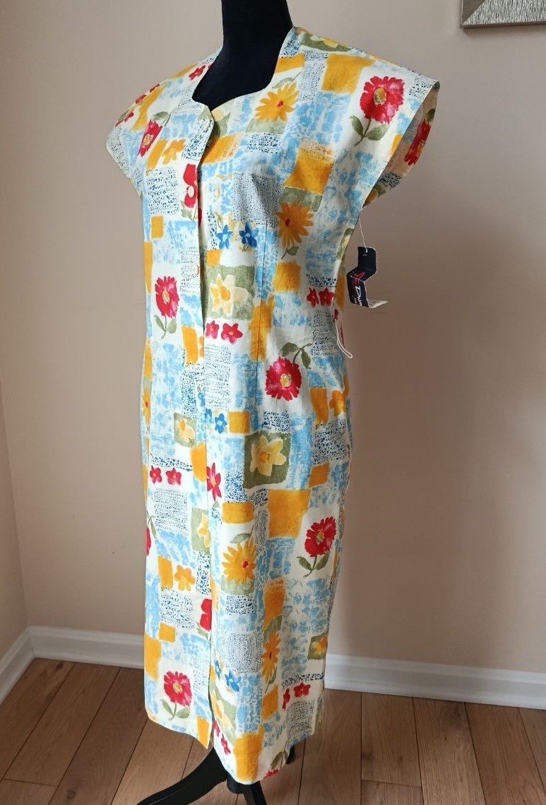 Vintage 1970 Guy Dubois New Floral Print Midi Dress Medium Made in France
