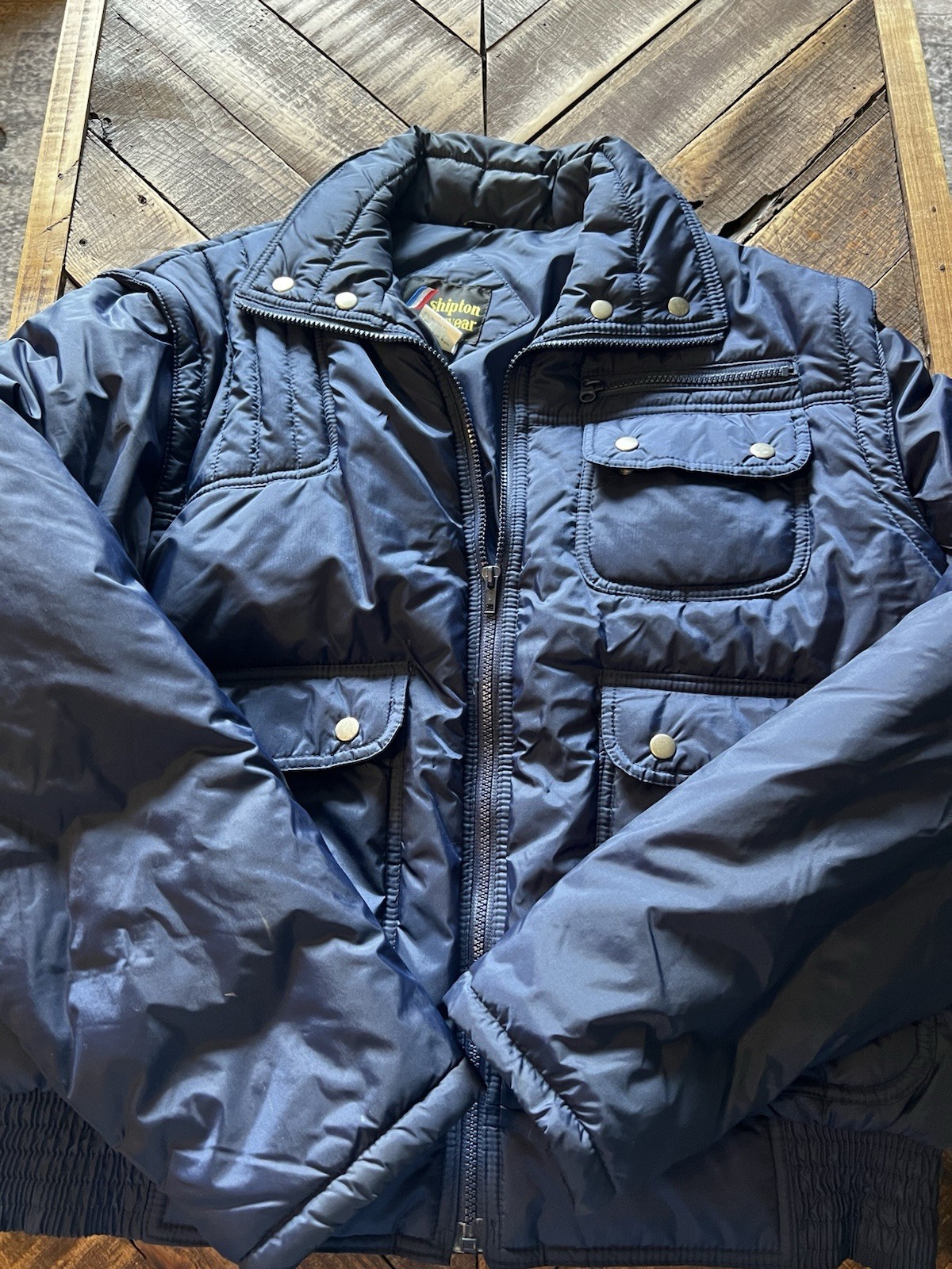 Vintage 80’s Retro Shipton Sportswear Puffer Coat XL Removable Sleeves Nylon