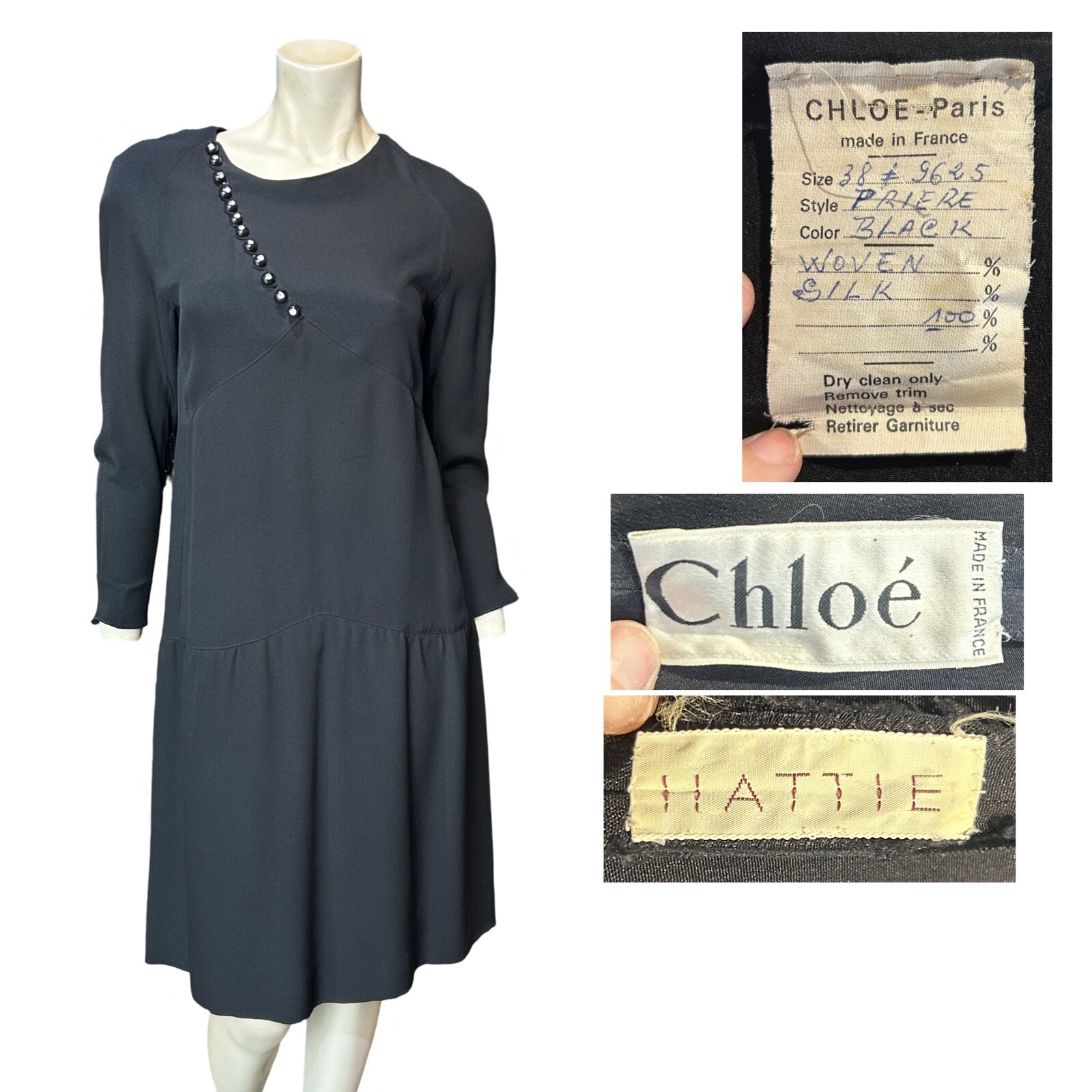 Vintage 80s, 100% Silk Chloe Dress, Size 38