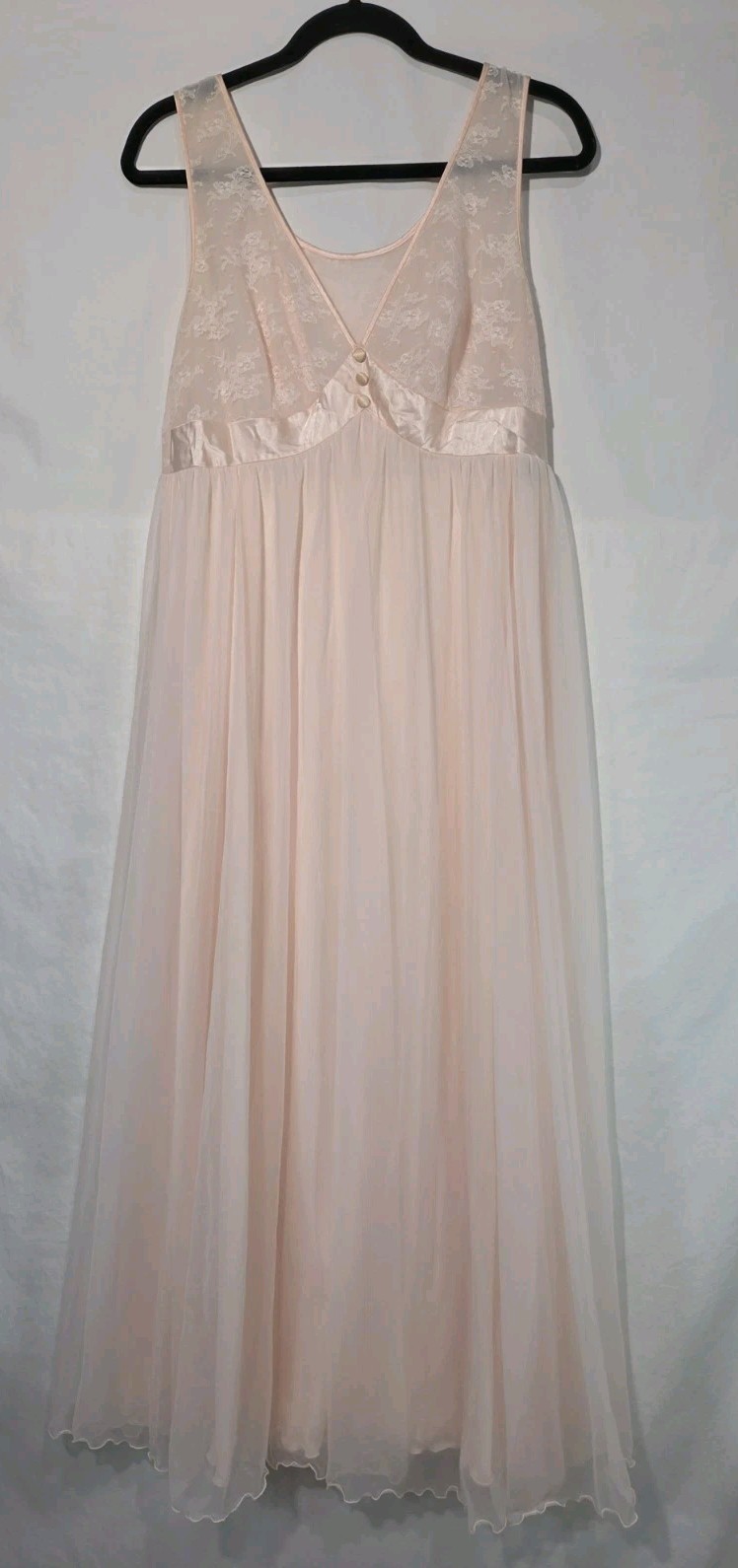 ShadowLine Lace Chemise NightGown Womens M Pink Lingerie Peignoir Romantic Sheer