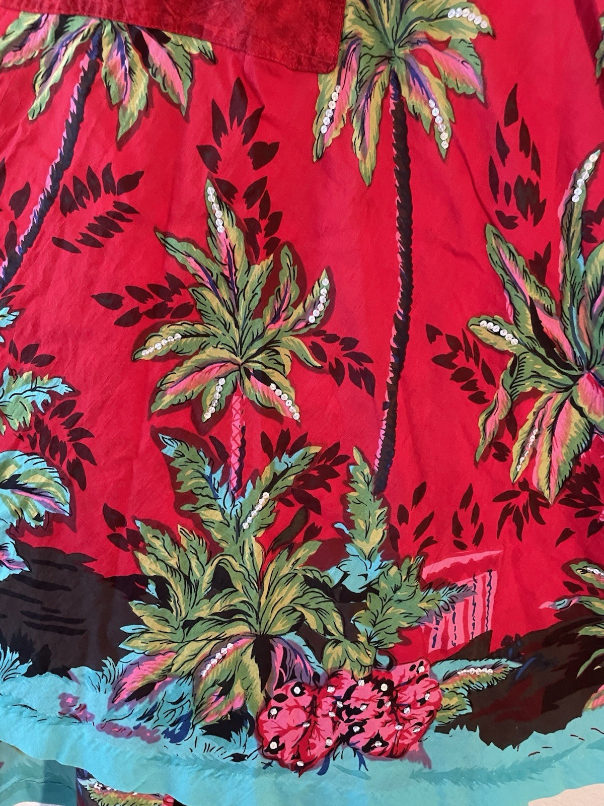Vintage Colorful Tropical Homemade Cotton Lightweight Sequined Summer Skirt M/L