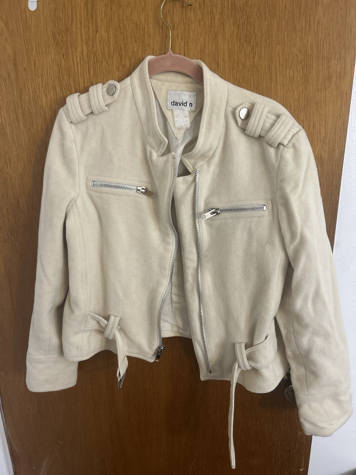 Vintage David N Moto Style Jacket wool Cashmere cream zip-up Romania Italy 80s