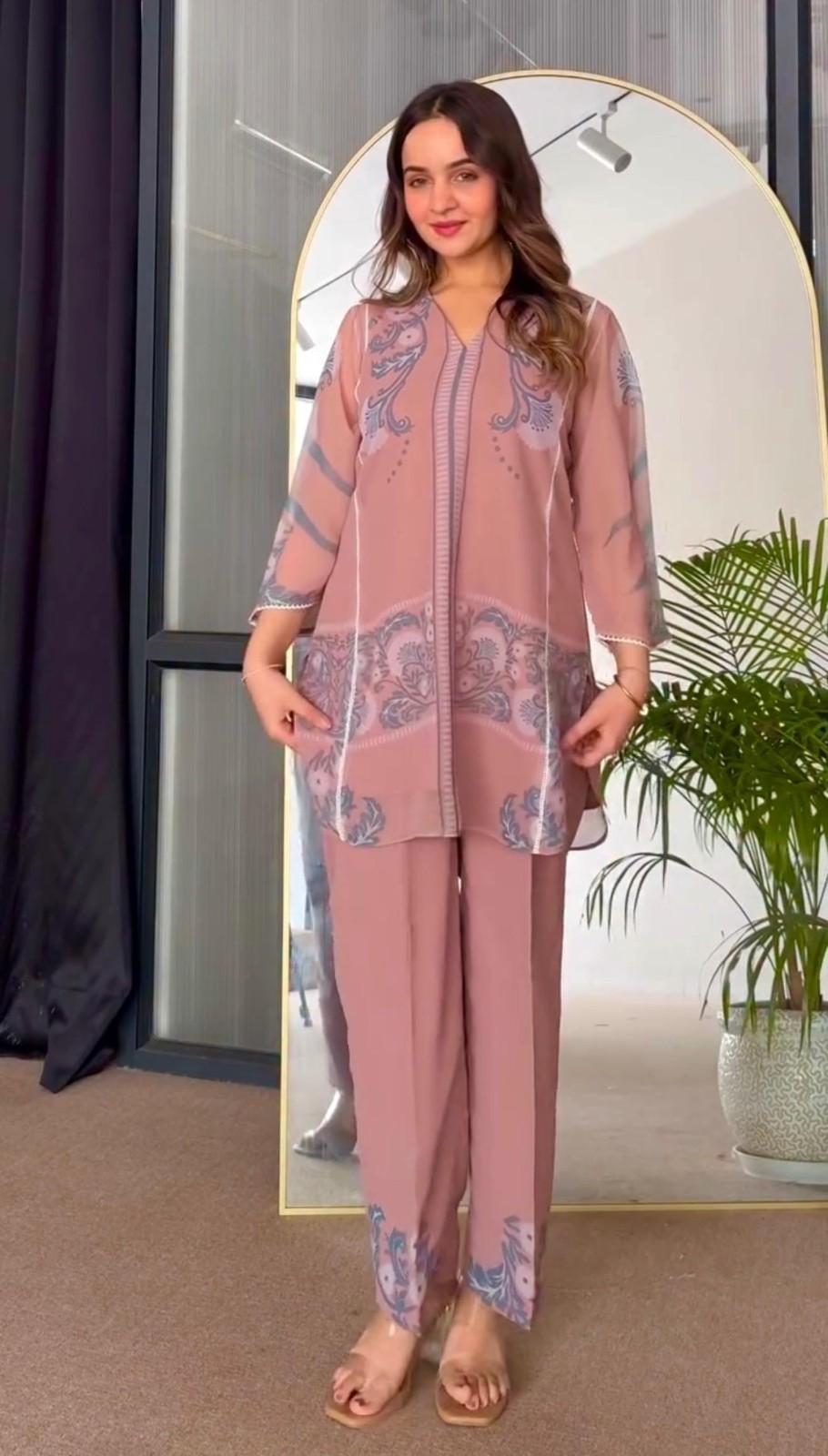 Cord Set Kurti With Pant Beautiful Pink Suit Set Embroidery & Less Work