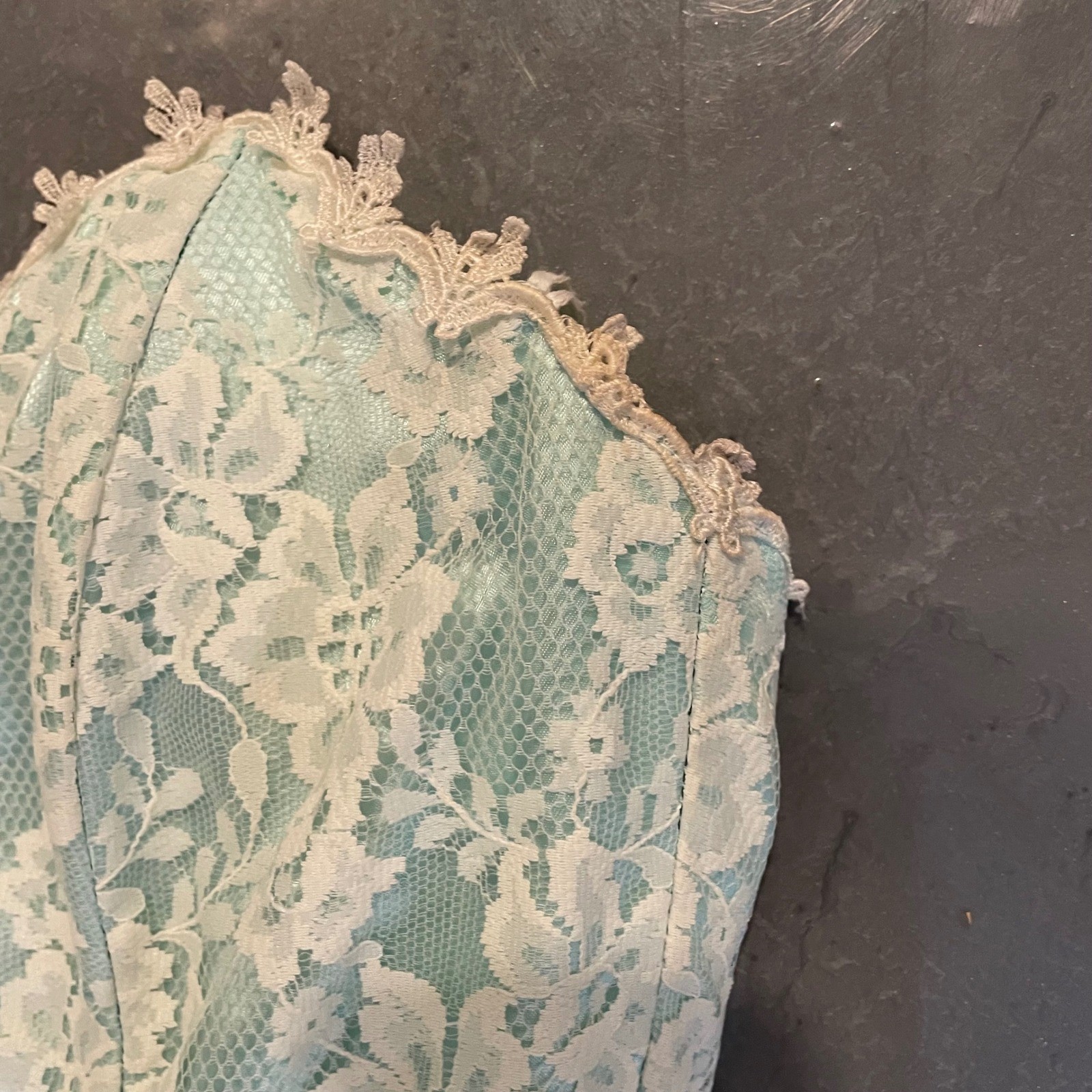 VTG Gunne Sax Jessica McClintock Aqua Lace Corset Midi Dress 9 Sweetheart READ