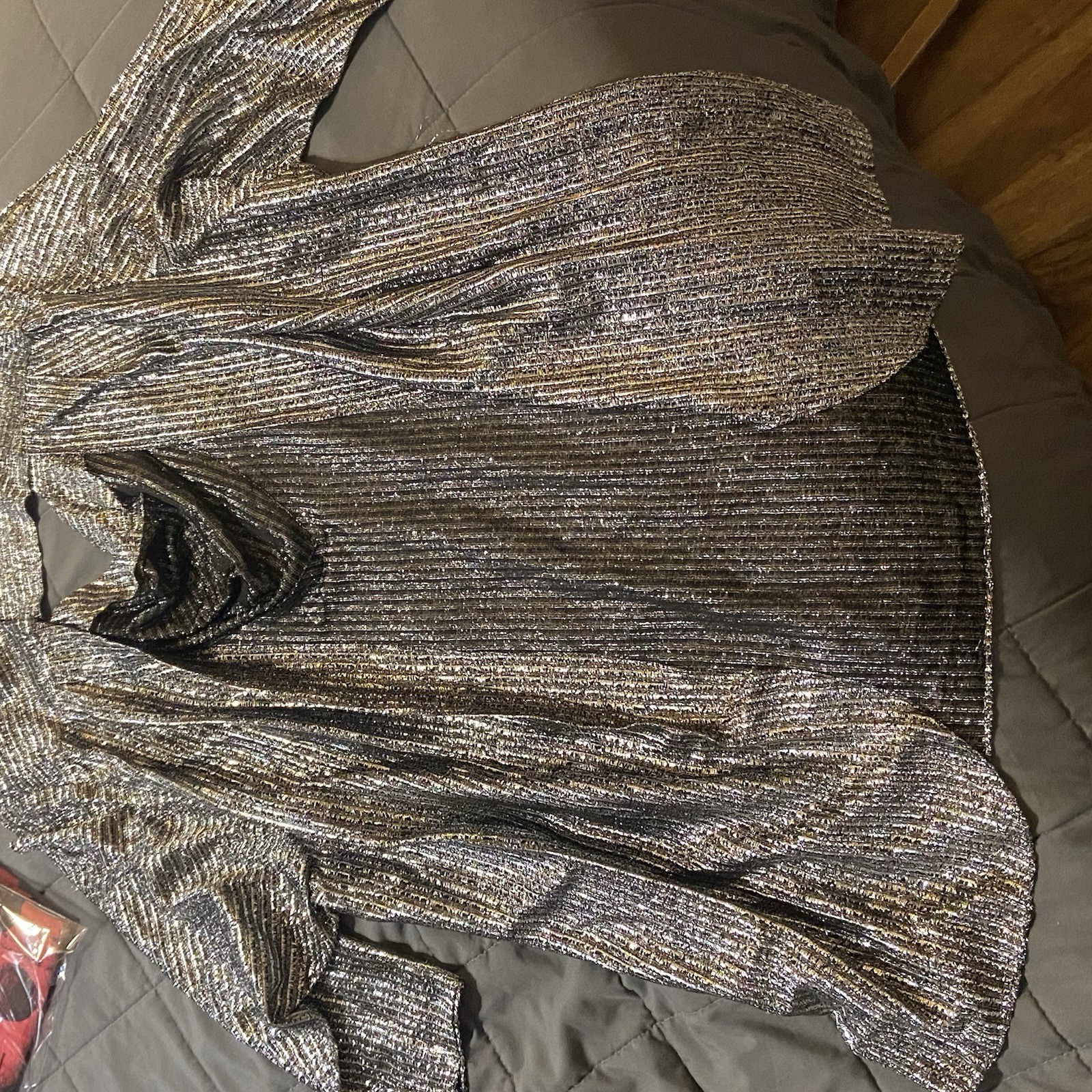 Vintage 70s Risa Ann New York Metallic Silver Gold Disco Jacket Cowl Back Glam L