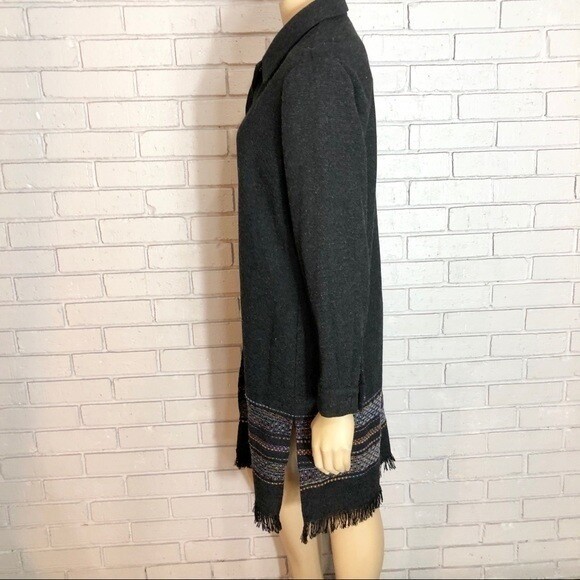 T. Garment Charcoal Grey Textured Button Front Tunic Jacket with Fringe Hem