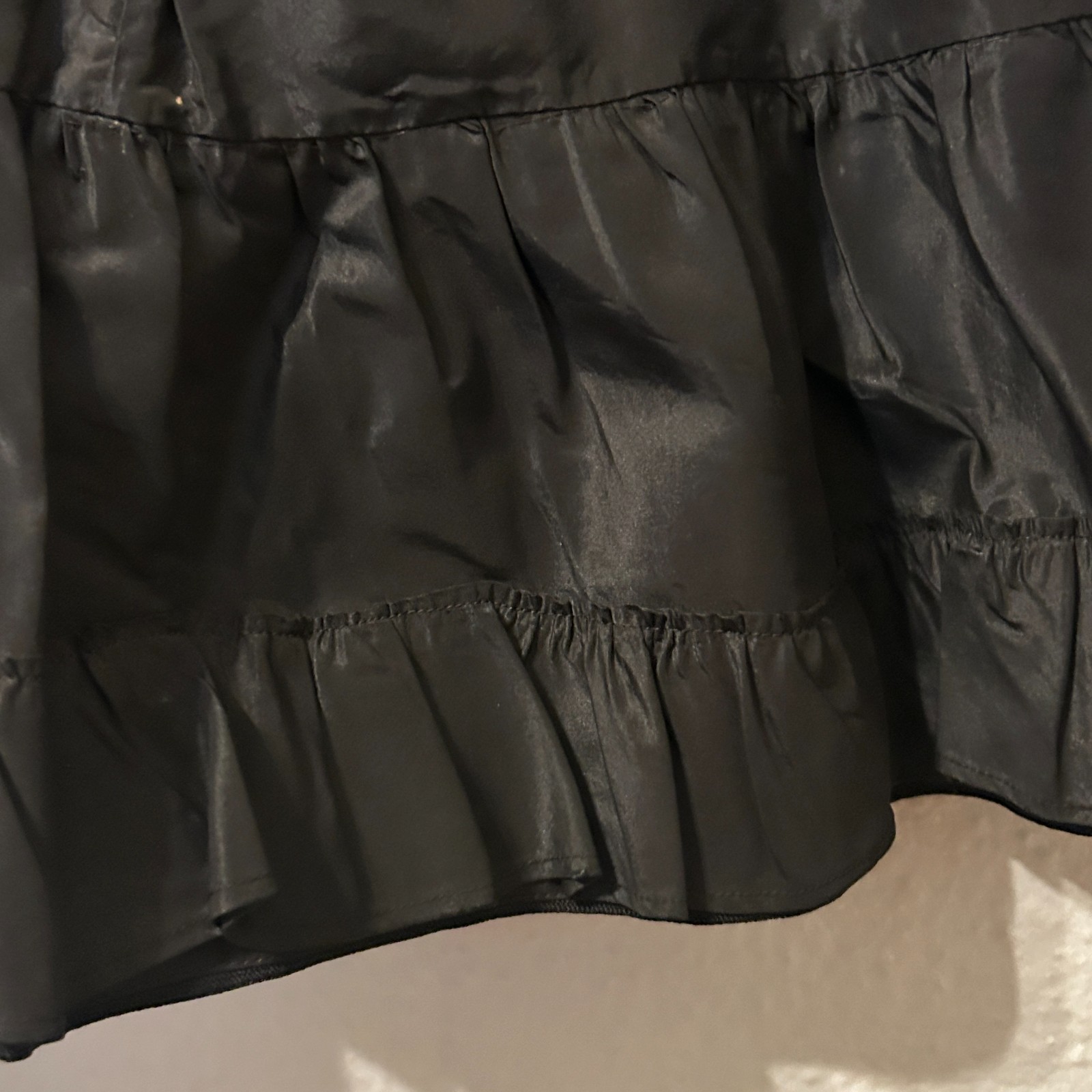 Antique 1800s Womens S/M Black Silk Taffeta Tiered Ruffle Maxi Skirt Victorian