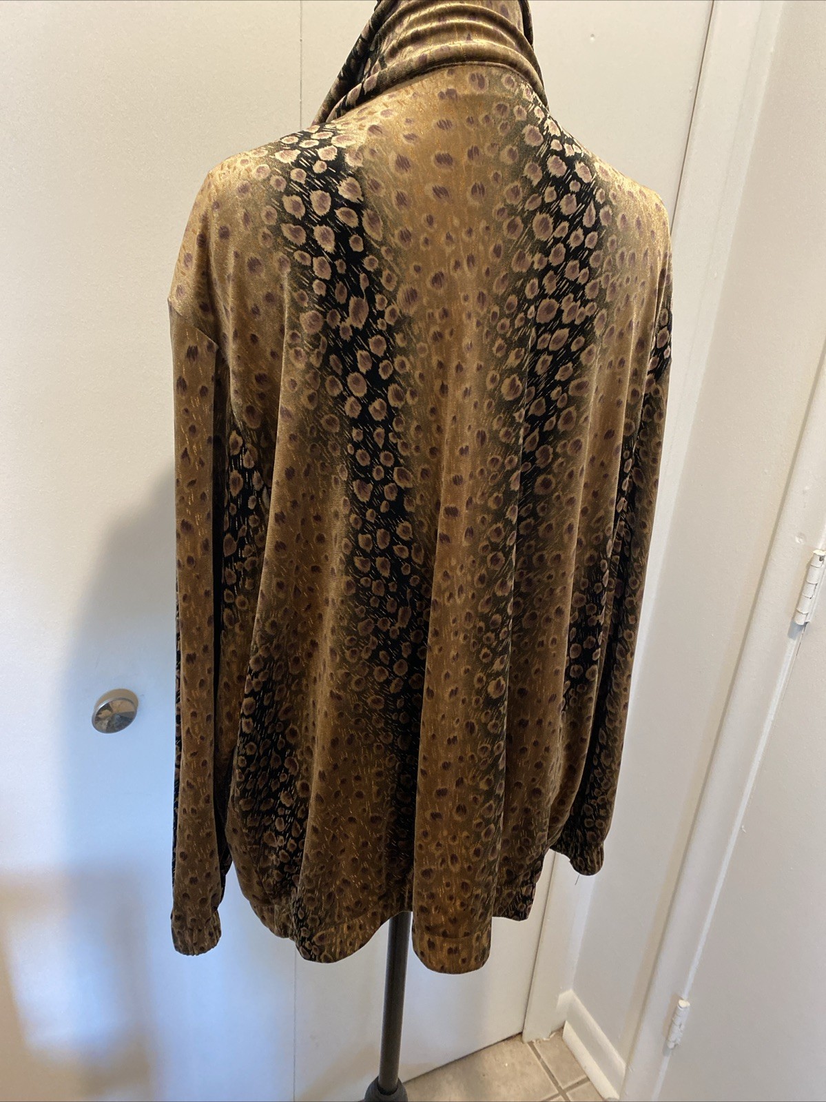 Silver Threads Vintage 80s Metallic Velvet Animal Print Jacket Gold SZ L Made US