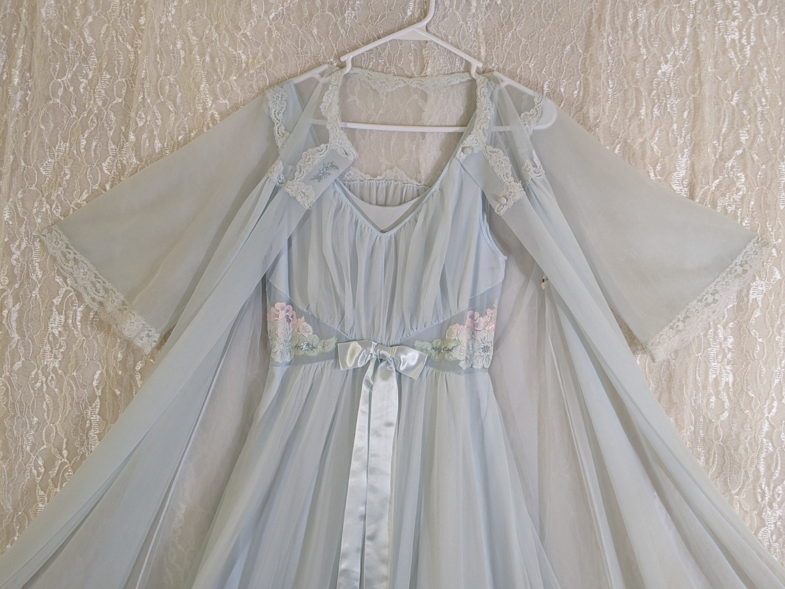 Vintage Shadowline Chiffon Dressing Gown Robe Lingerie Nightgown Blended Set M