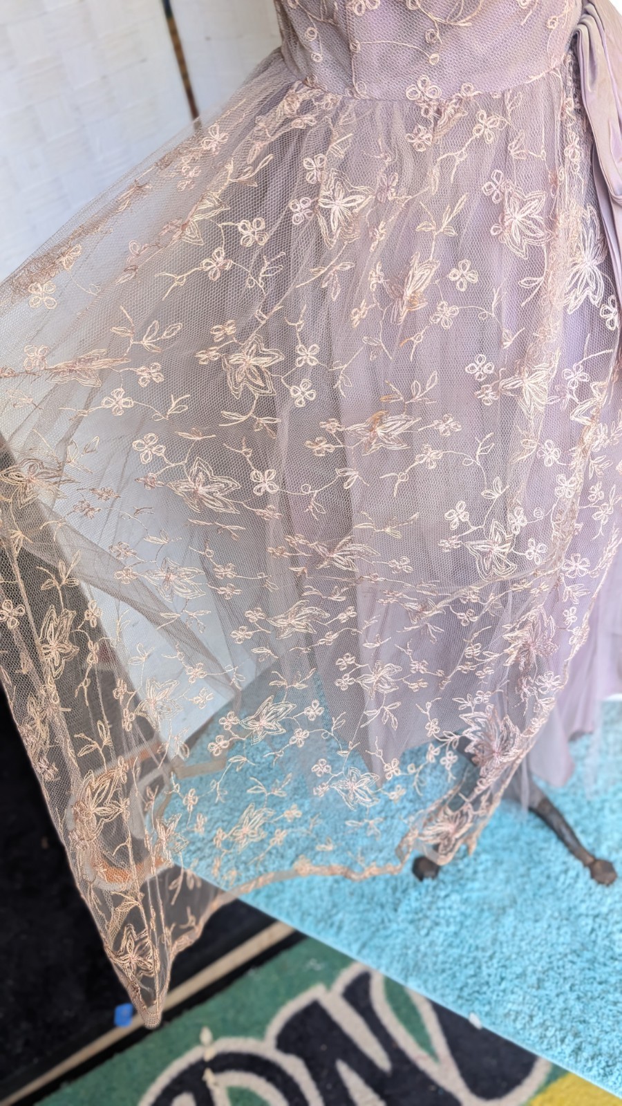 Vintage 1950s Prom Dress Lilac Net Lace Fit And Flare