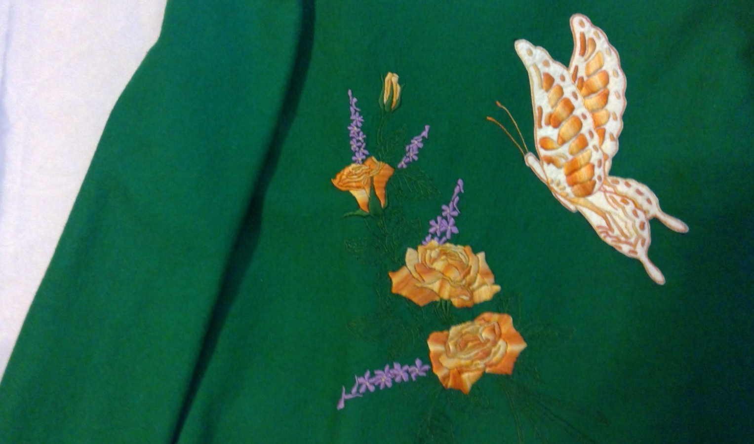 Vintage homemade fully lined green felt jacket embellished w/embroidery size 12p