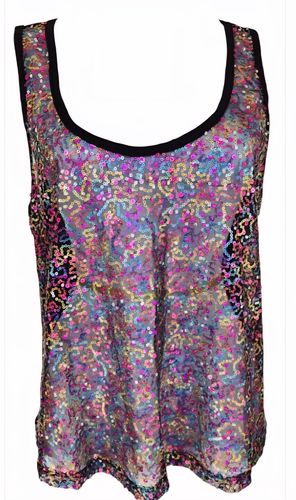 1990s CHARLOTTE RUSSE Sheer Rainbow Sequined Poly Spandex Tank Top Size XL