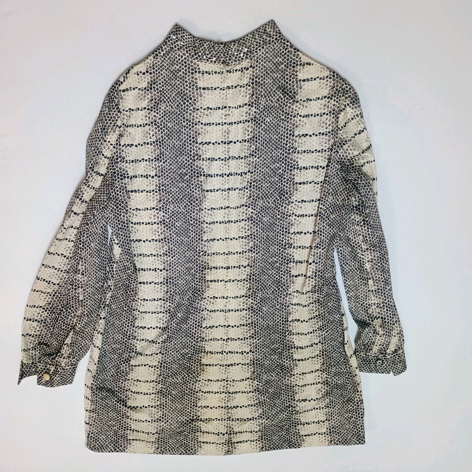 Vtg L&rsquo;Aiglon Shift Mod Snake Print Rhinestone Mock Long Sleeve Dress