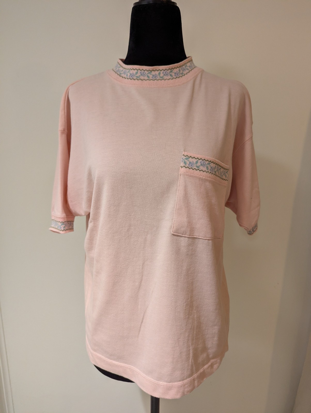 Vintage 1990s Brandon Pink Pullover Top Shirt Large Cotton Poly Blend Pocket