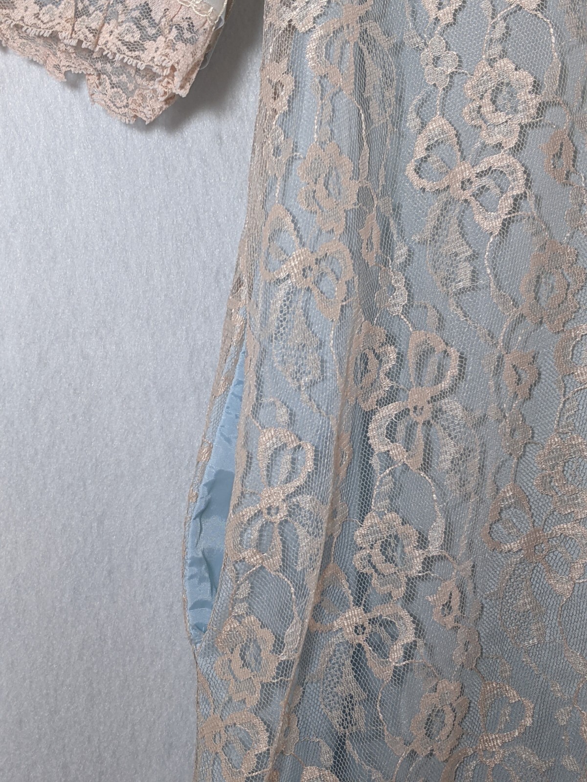Vintage Odette Barsa Lace Overlay Lined Lingerie Pocket Dressing Robe M
